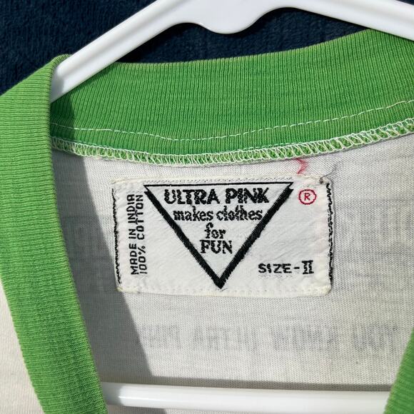 Vintage 80s Ultra Pink White green Unique Embroidered Design Baggy Woman Size 11 - Picture 3 of 8